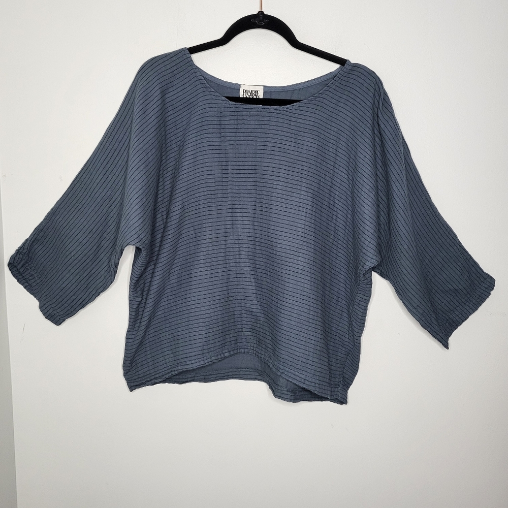 Prairie Underground Teal Striped Raglan Sleeve Cotton Top USA Made Large